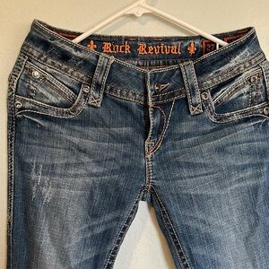 Rock Revival Blue Boot Cut Jeans with Classic Denim Wash